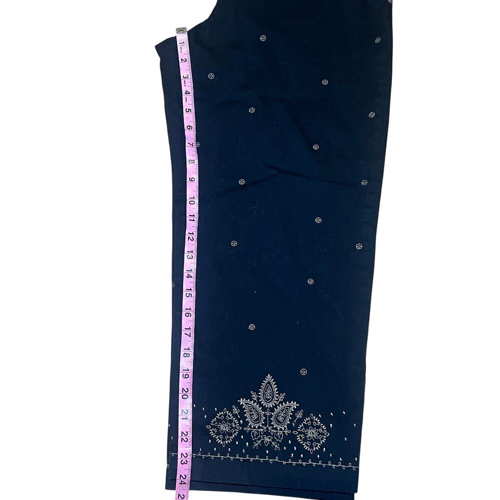Coldwater Creek Black Embroidered Wide Leg Pants Petite Large Boho Stretch - Picture 4 of 9